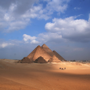 The pyramids at the Giza complex in Cairo